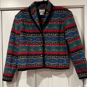 Coldwater Creek Multicolor Patterned fleece Jacket with embellishments medium